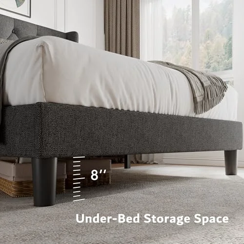 Queen Size Platform Bed Frame with Button Tufted Headboard view 9