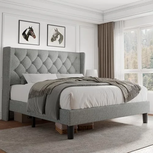 Full Size Platform Bed Frame with Button Tufted Headboard view 6