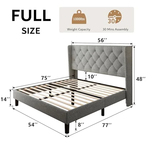 Full Size Platform Bed Frame with Button Tufted Headboard view 7