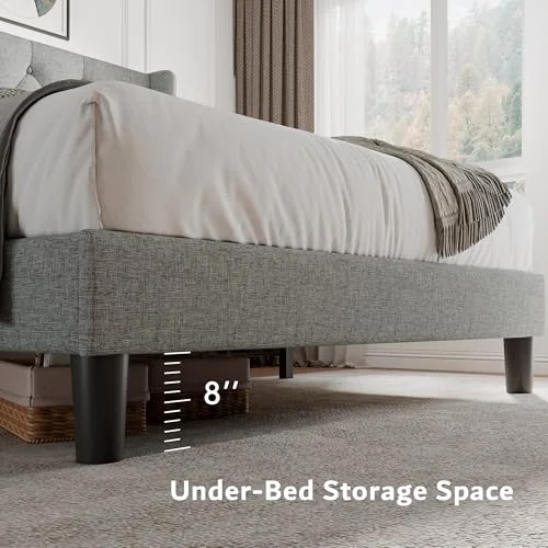 Full Size Platform Bed Frame with Button Tufted Headboard view 9