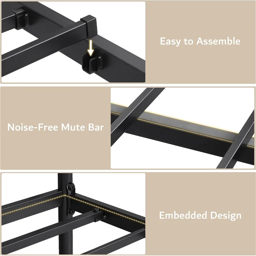 Queen Size Metal Bed Frame with Leather Headboard view 4