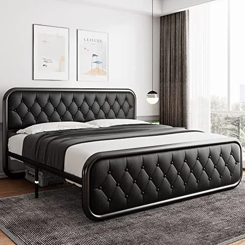 King Size Metal Bed Frame with Leather Headboard view 6