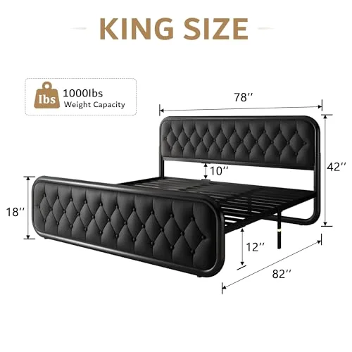 King Size Metal Bed Frame with Leather Headboard view 7