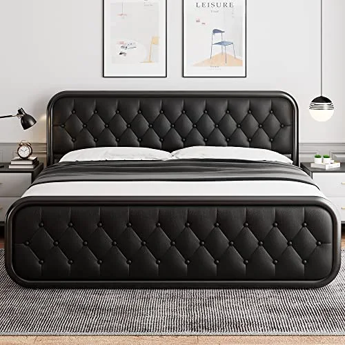 King Size Metal Bed Frame with Leather Headboard view 8