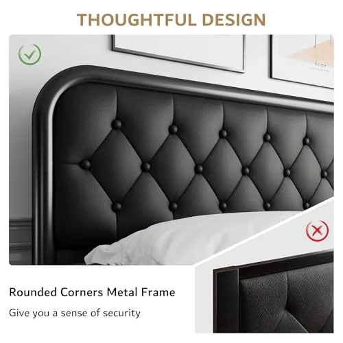 King Size Metal Bed Frame with Leather Headboard view 10
