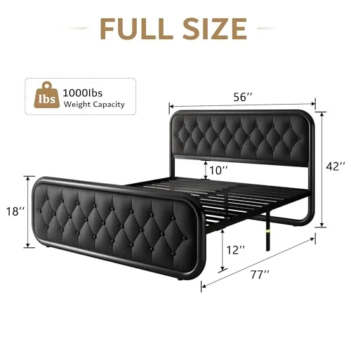 Full Size Metal Bed Frame with Leather Headboard view 2
