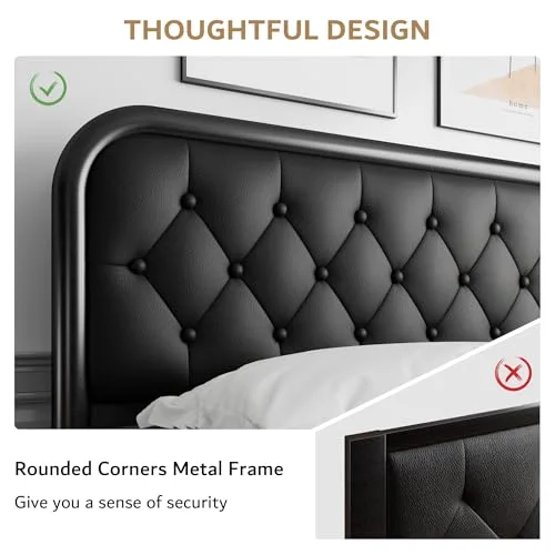 Full Size Metal Bed Frame with Leather Headboard view 5