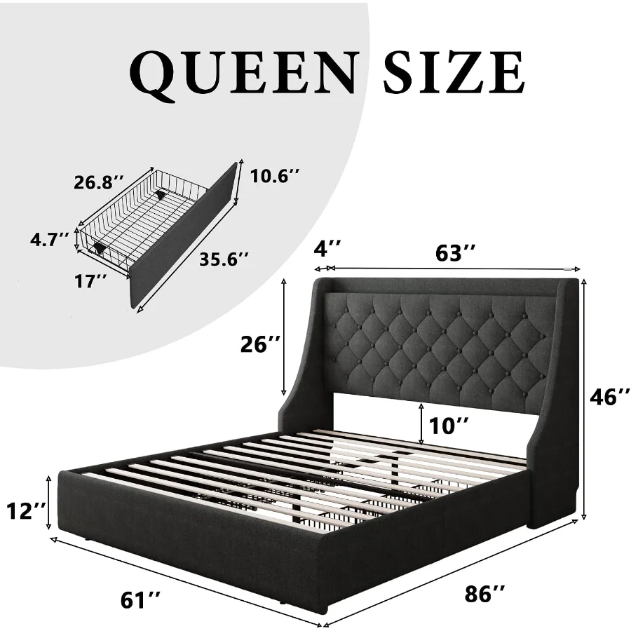 Queen Bed Frame with 4 Storage Drawers view 2