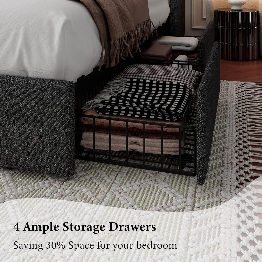Queen Bed Frame with 4 Storage Drawers view 4