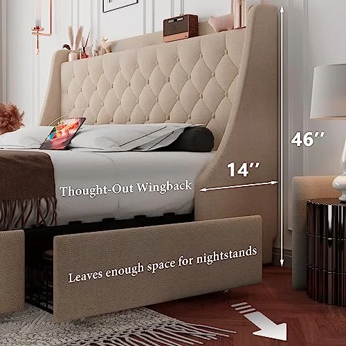 King Bed Frame with 4 Storage Drawers view 2