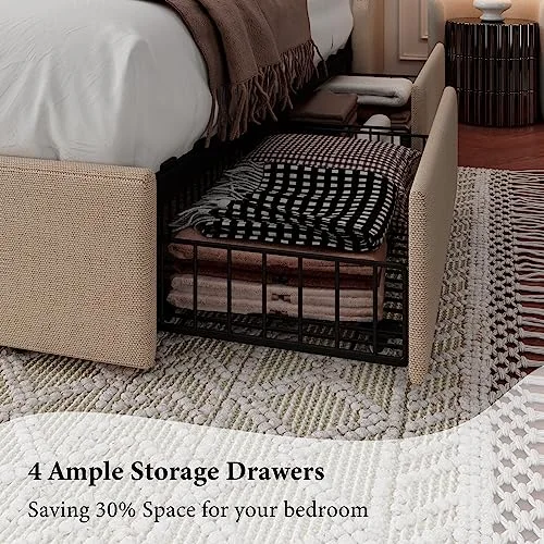 King Bed Frame with 4 Storage Drawers view 4