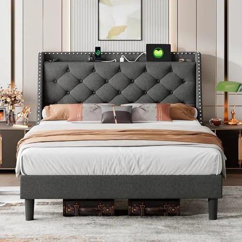 Full Bed Frame with 16" Comfort Wingback & Charging Station view 6
