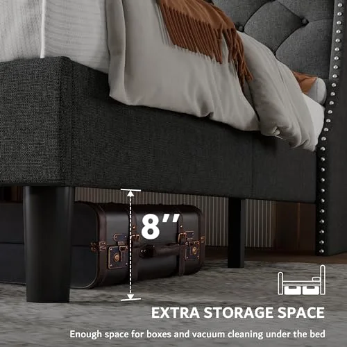 Full Bed Frame with 16" Comfort Wingback & Charging Station view 10