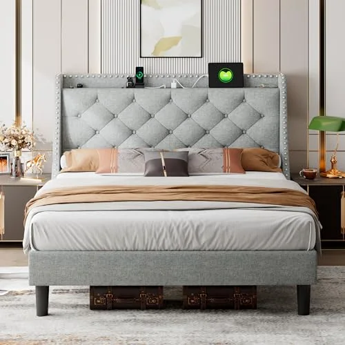 Queen Bed Frame with 16" Comfort Wingback & Charging Station view 6