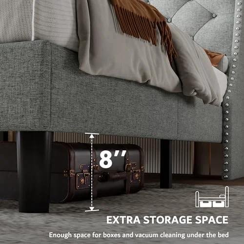 Queen Bed Frame with 16" Comfort Wingback & Charging Station view 10
