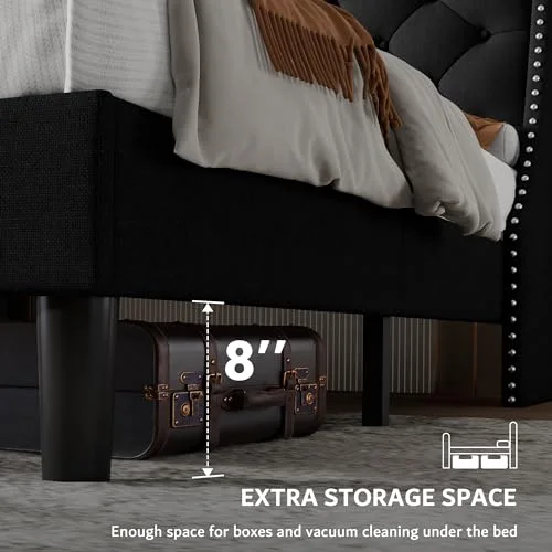 Full Bed Frame with 16" Comfort Wingback & Charging Station view 4