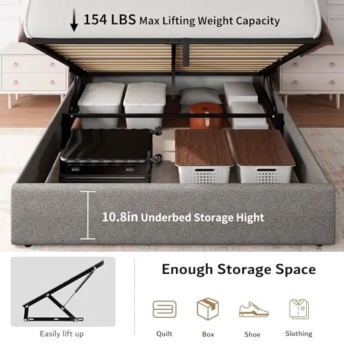 Queen Size Lift Up Storage Bed Frame with Charging Station view 9