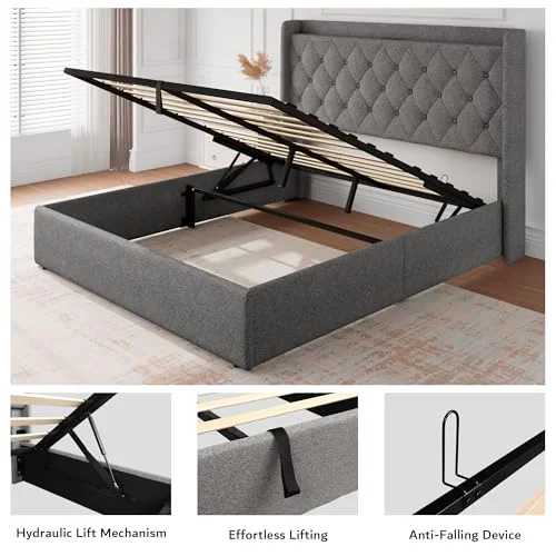 Queen Size Lift Up Storage Bed Frame with Charging Station view 10