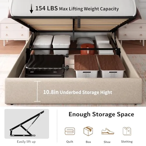 Full Size Lift Up Storage Bed Frame with Charging Station view 4