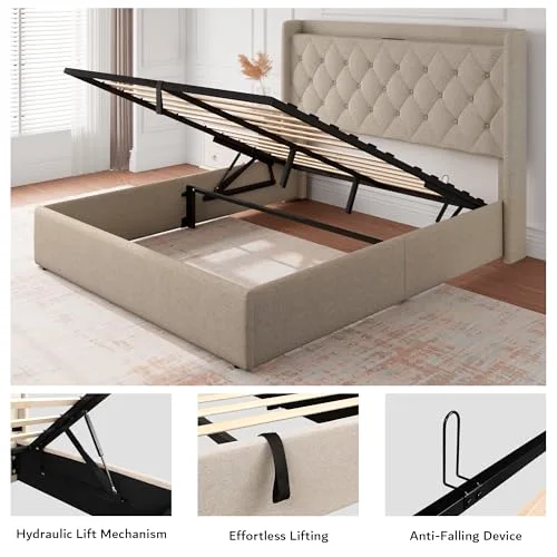 Full Size Lift Up Storage Bed Frame with Charging Station view 5