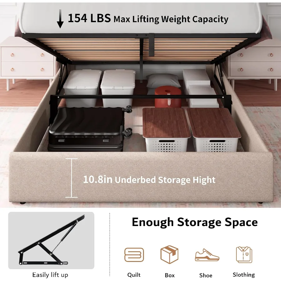 Queen Size Lift Up Storage Bed Frame with Charging Station view 4