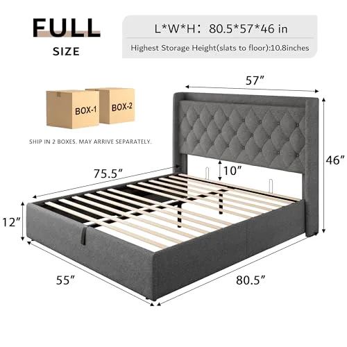 Full Size Lift Up Storage Bed Frame with Charging Station view 7