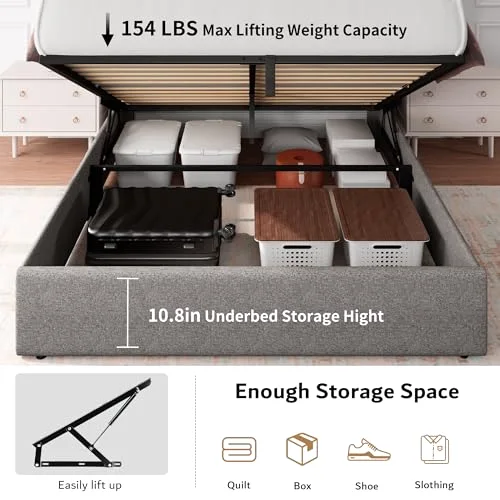 Full Size Lift Up Storage Bed Frame with Charging Station view 9