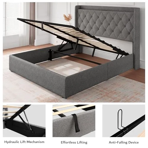 Full Size Lift Up Storage Bed Frame with Charging Station view 10