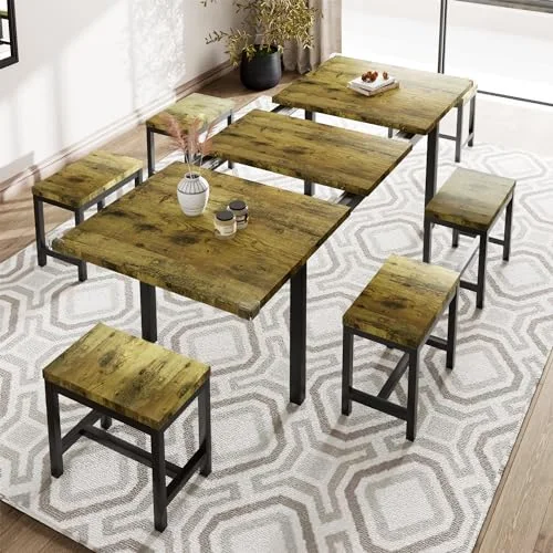 7-Piece Dining Table Set with 6 Stools
