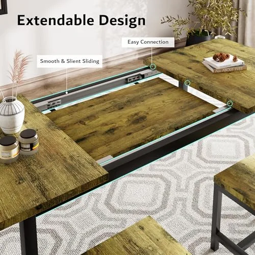 7-Piece Dining Table Set with 6 Stools view 3