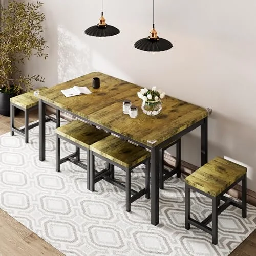 7-Piece Dining Table Set with 6 Stools view 4