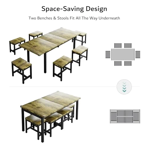 7-Piece Dining Table Set with 6 Stools view 5