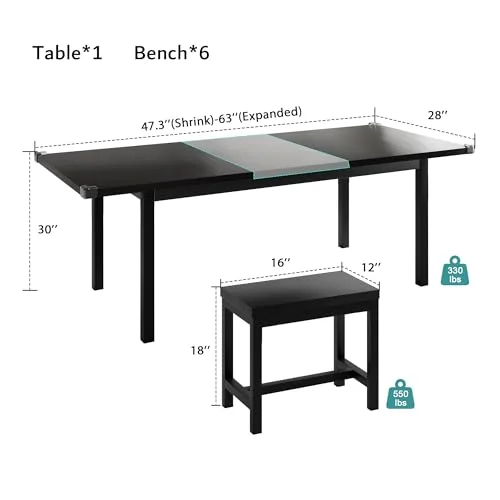 7-Piece Extendable Dining Table Set with 6 Stools view 2