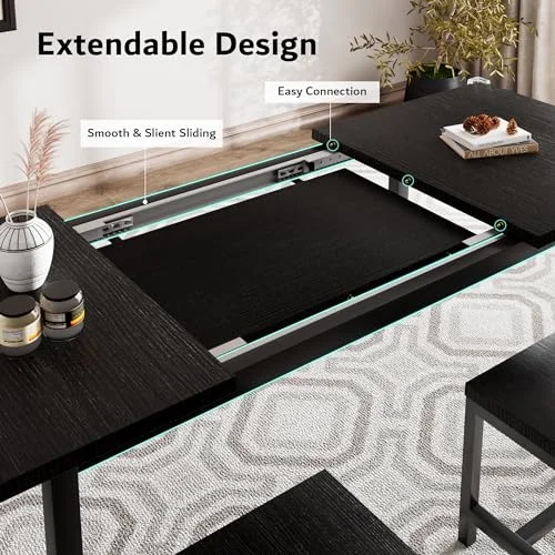 7-Piece Extendable Dining Table Set with 6 Stools view 4