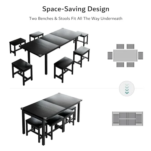 7-Piece Extendable Dining Table Set with 6 Stools view 5