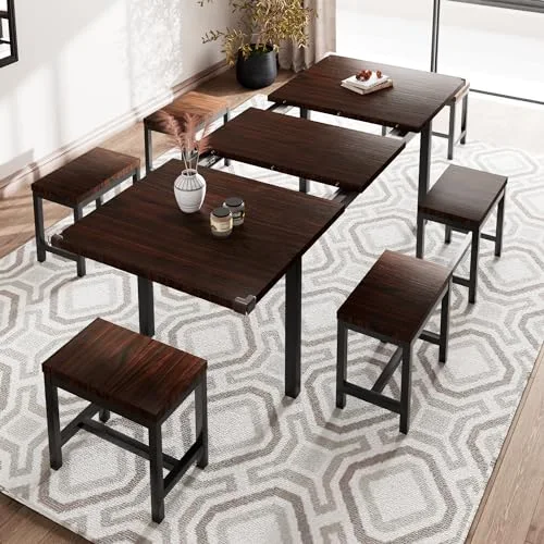 7-Piece Dining Table Set with 6 Stools view 6