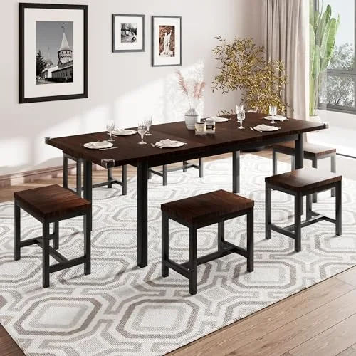 7-Piece Dining Table Set with 6 Stools view 7