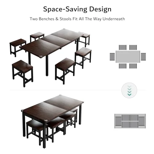 7-Piece Dining Table Set with 6 Stools view 10