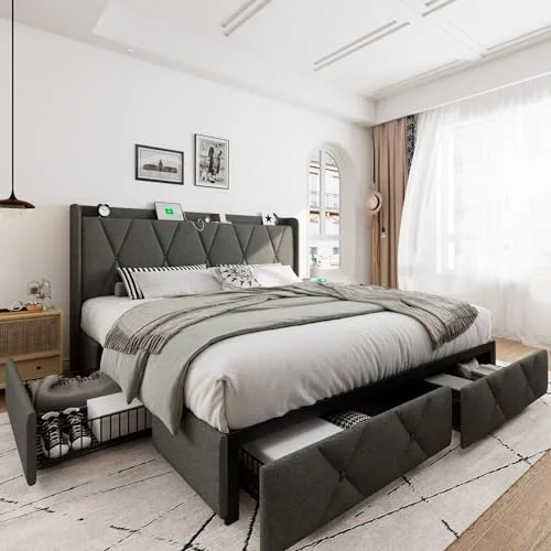 King Size Bed Frame with 4 Storage Drawers view 6