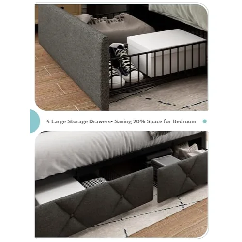King Size Bed Frame with 4 Storage Drawers view 9