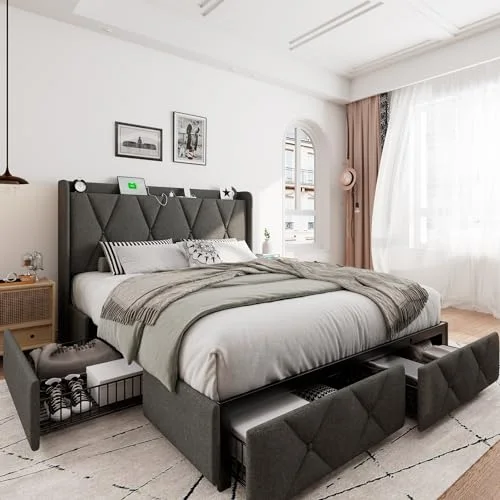 Full Size Bed Frame with 4 Storage Drawers view 6
