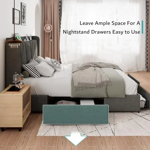 Full Size Bed Frame with 4 Storage Drawers view 8