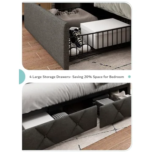 Full Size Bed Frame with 4 Storage Drawers view 9