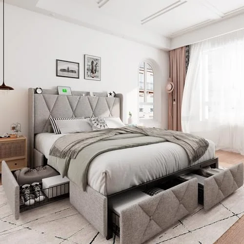 Full Siza Bed Frame with 4 Storage Drawers