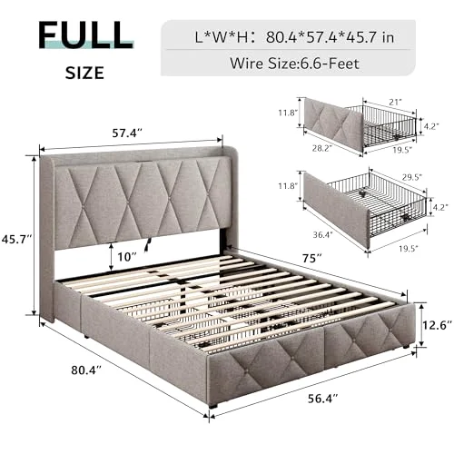Full Siza Bed Frame with 4 Storage Drawers view 2