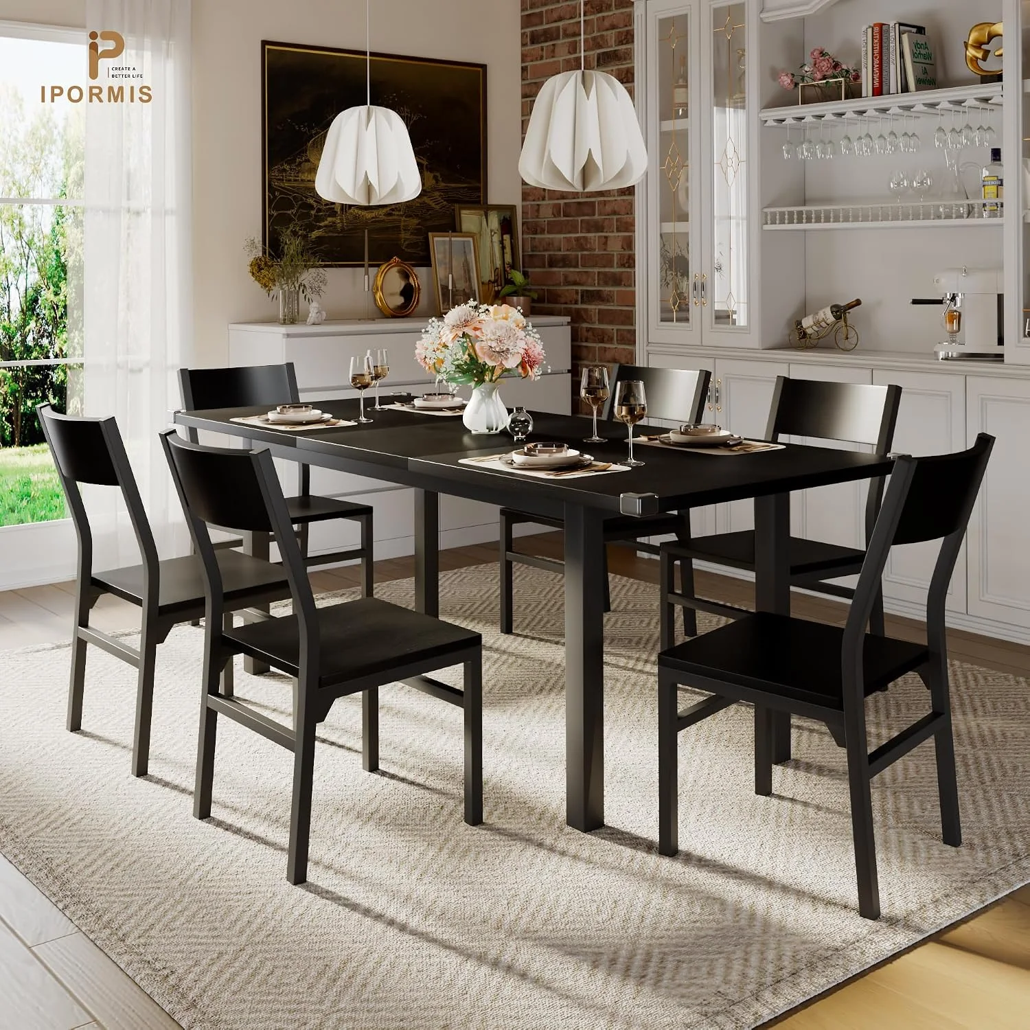 7 Pieces Dining Table & Chairs Set for 4-6