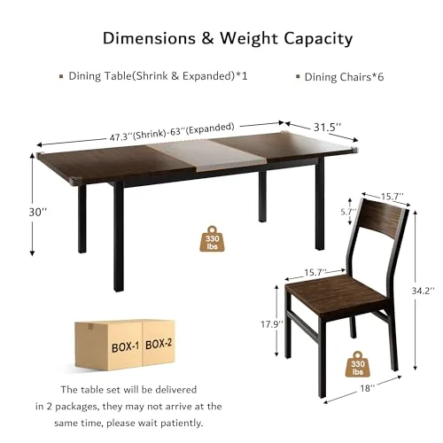 7 Pieces Dining Table & Chairs Set for 4-6 view 2