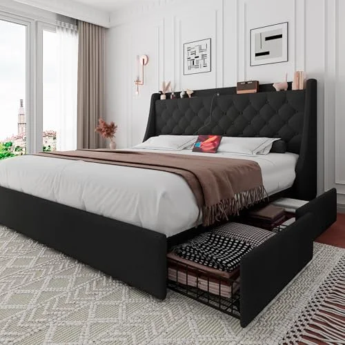 King Bed Frame with 4 Storage Drawers view 6