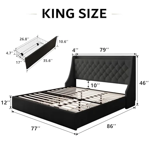 King Bed Frame with 4 Storage Drawers view 7