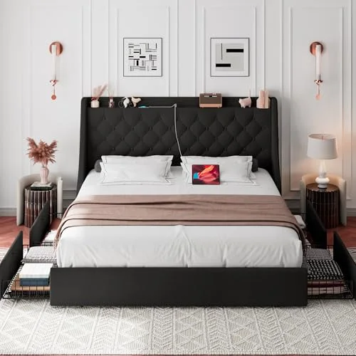 King Bed Frame with 4 Storage Drawers view 8